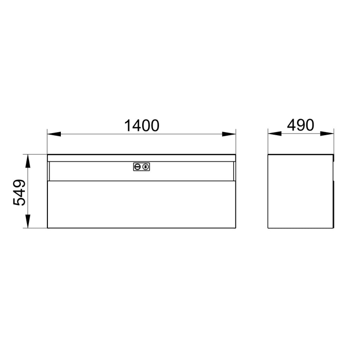 Keuco Stageline Waschtischunterbau 140 x 55 cm, mit offenem Ablagefach mit LED-Beleuchtung, Steckdose und 1 Auszug, 2 Hahnlöcher