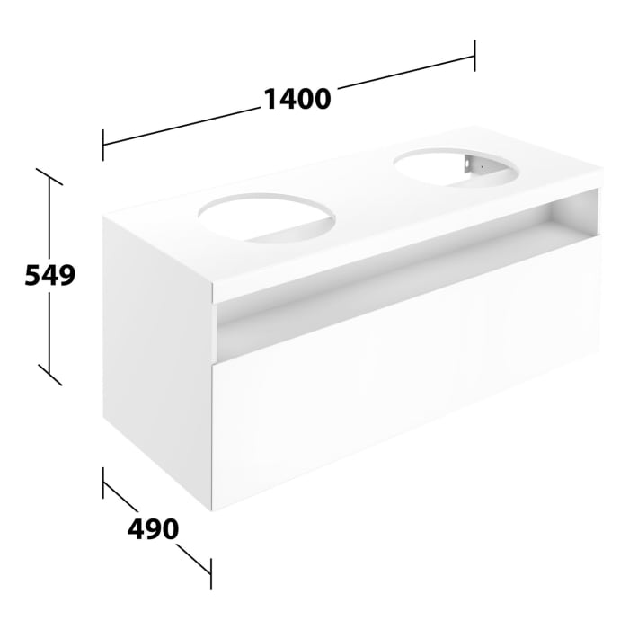 Keuco Stageline Waschtischunterbau 140 x 55 cm, mit offenem Ablagefach und 1 Auszug, ohne Hahnloch