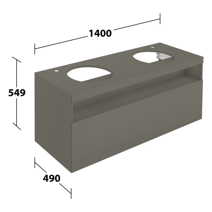 Keuco Stageline Waschtischunterbau 140 x 55 cm, mit offenem Ablagefach und 1 Auszug, 2 Hahnlöcher