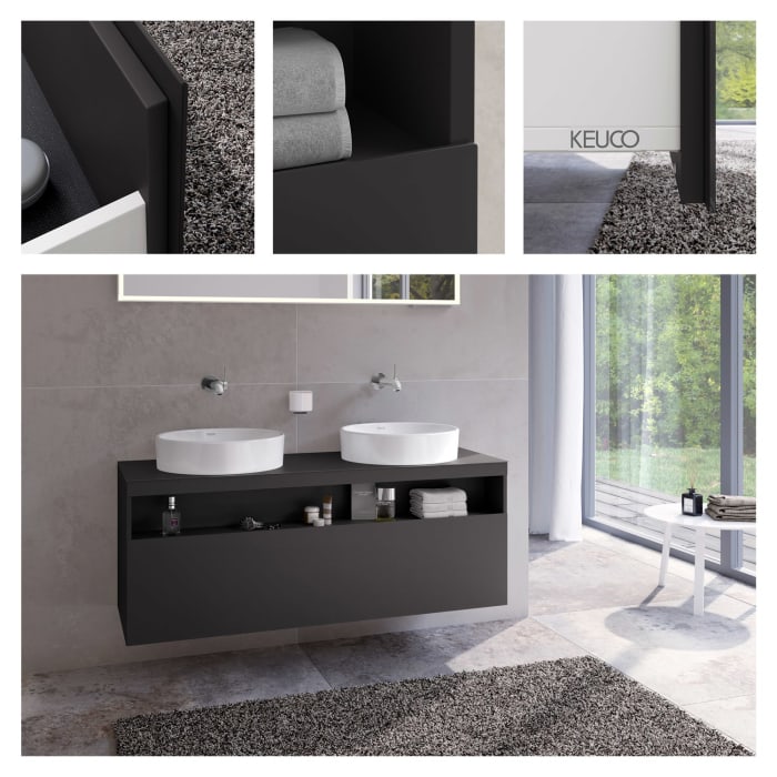 Keuco Stageline Waschtischunterbau 140 x 55 cm, mit offenem Ablagefach und 1 Auszug, ohne Hahnloch