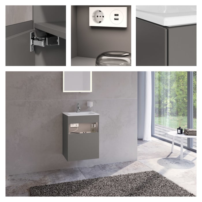 Keuco Stageline Waschtischunterbau 46 x 62,5 cm, Anschlag links, 1-türig, mit LED-Fachbeleuchtung