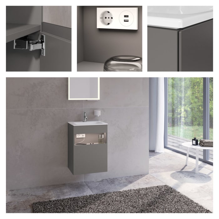 Keuco Stageline Waschtischunterbau 46 x 62,5 cm, Anschlag rechts, 1-türig, mit LED-Fachbeleuchtung