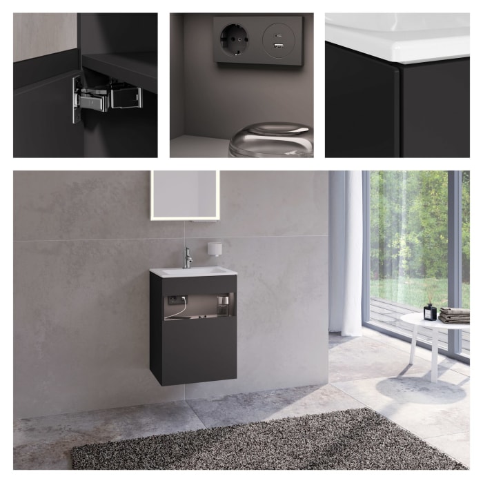 Keuco Stageline Waschtischunterbau 46 x 62,5 cm, Anschlag links, 1-türig, mit LED-Fachbeleuchtung