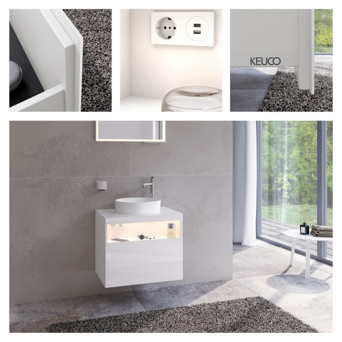 Keuco Stageline Waschtischunterbau 65 cm, Hahnloch rechts, mit LED-Fachbeleuchtung