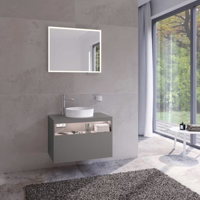 Keuco Stageline Waschtischunterbau 80 cm, Hahnloch links, mit LED-Fachbeleuchtung