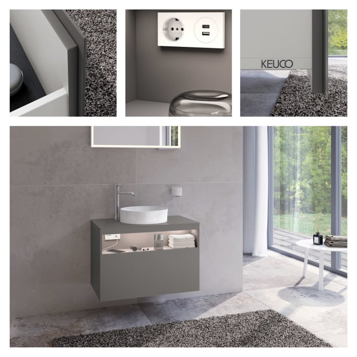 Keuco Stageline Waschtischunterbau 80 cm, Hahnloch links, mit LED-Fachbeleuchtung