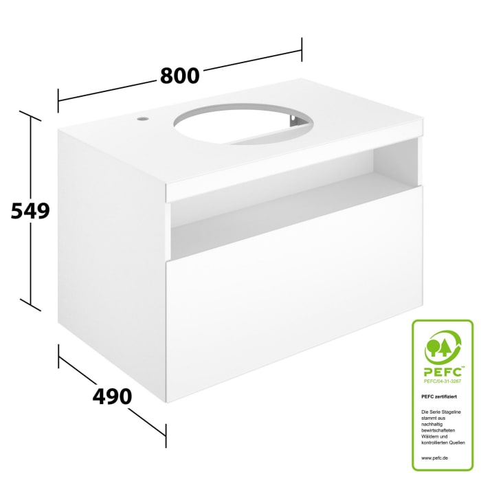 Keuco Stageline Waschtischunterbau 80 cm, Hahnloch links, mit LED-Fachbeleuchtung