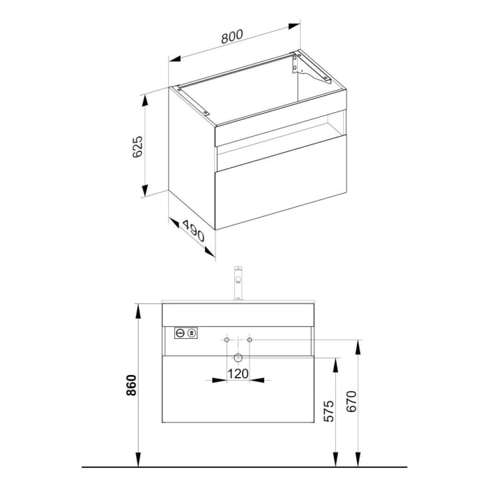 Keuco Stageline Waschtischunterbau 80 x 62,5 cm, mit Steckdose und Beleuchtung, CH Version