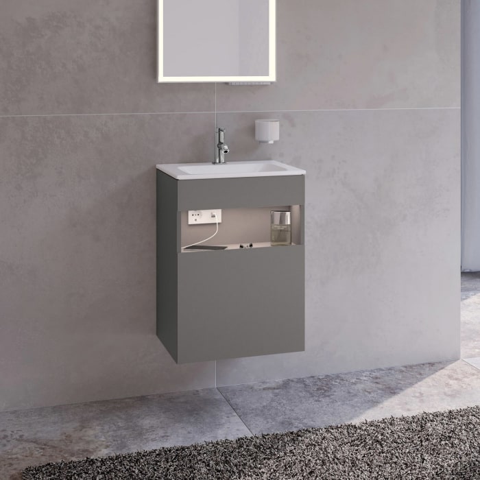 Keuco Stageline Waschtischunterbau 46 x 62,5 cm, Anschlag rechts, 1-türig, mit LED-Fachbeleuchtung