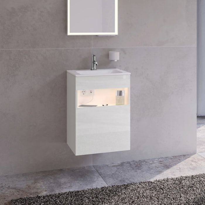 Keuco Stageline Waschtischunterbau 46 x 62,5 cm, Anschlag rechts, 1-türig, mit LED-Fachbeleuchtung