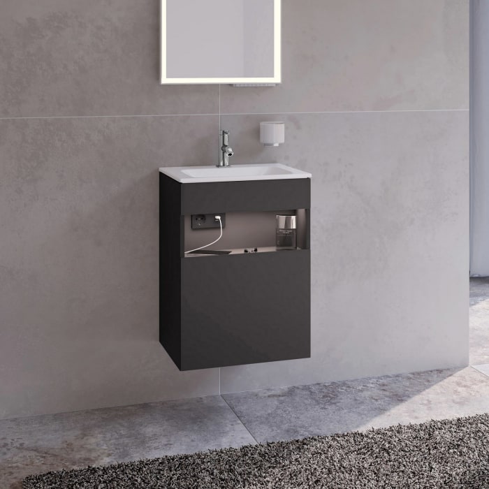 Keuco Stageline Waschtischunterbau 46 x 62,5 cm, Anschlag rechts, 1-türig, mit LED-Fachbeleuchtung