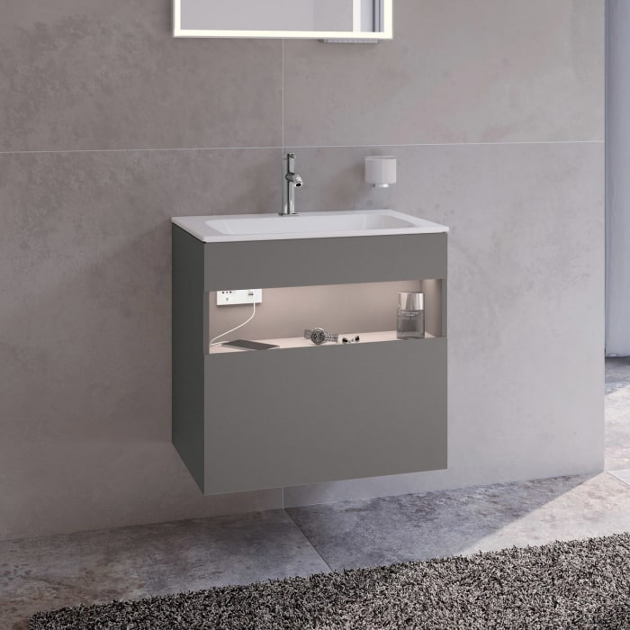 Keuco Stageline Waschtischunterbau 65 x 62,5 cm, mit 1 Auszug und LED-Fachbeleuchtung