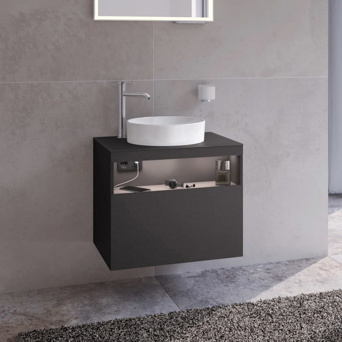 Keuco Stageline Waschtischunterbau 65 cm, Hahnloch links, mit LED-Fachbeleuchtung