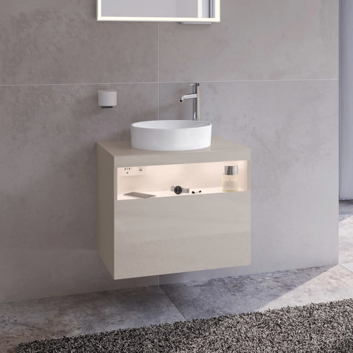 Keuco Stageline Waschtischunterbau 65 cm, Hahnloch rechts, mit LED-Fachbeleuchtung