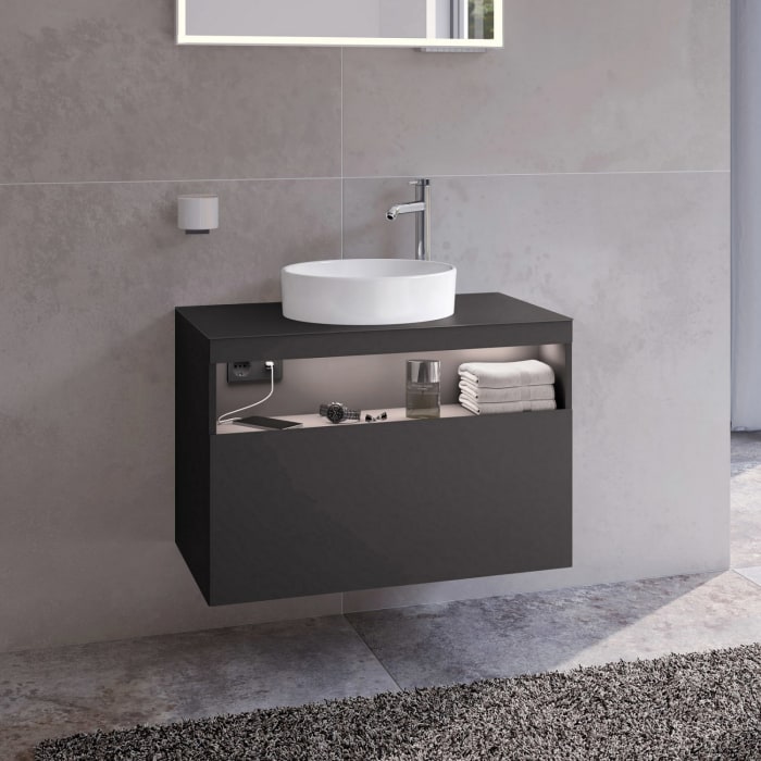 Keuco Stageline Waschtischunterbau 80 cm, Hahnloch rechts, mit LED-Fachbeleuchtung