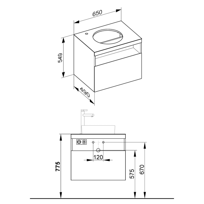 Keuco Stageline Waschtischunterbau 65 cm, Hahnloch links, mit LED-Fachbeleuchtung