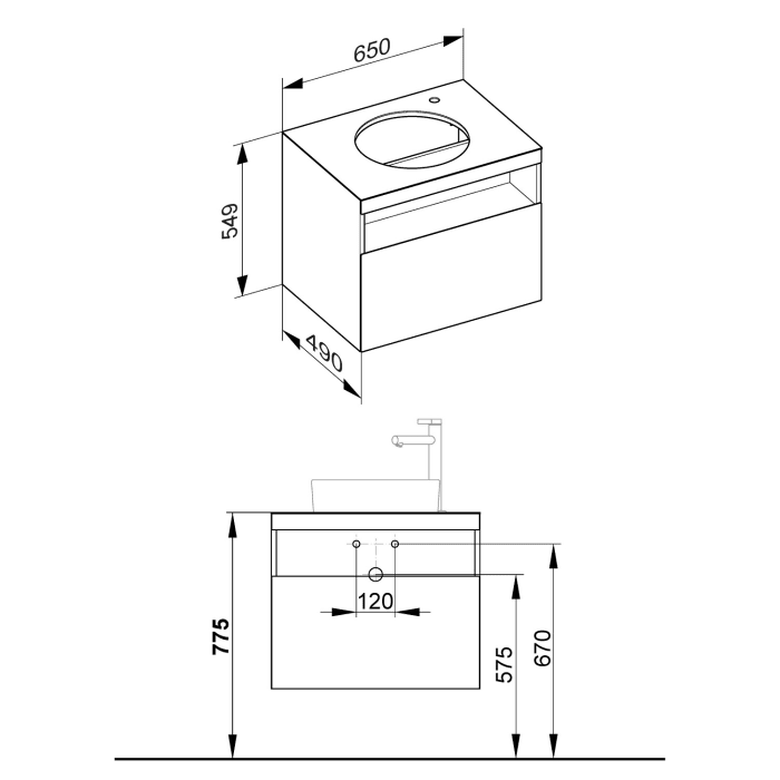 Keuco Stageline Waschtischunterbau 65 cm, Hahnloch rechts