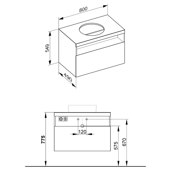Keuco Stageline Waschtischunterbau 80 cm, ohne Hahnloch, mit LED Fachbeleuchtung