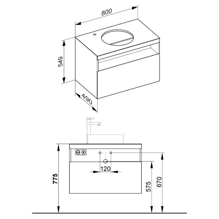 Keuco Stageline Waschtischunterbau 80 cm, Hahnloch links, mit LED-Fachbeleuchtung