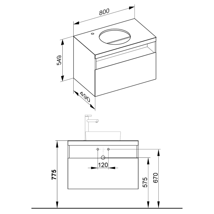 Keuco Stageline Waschtischunterbau 80 cm, Hahnloch links