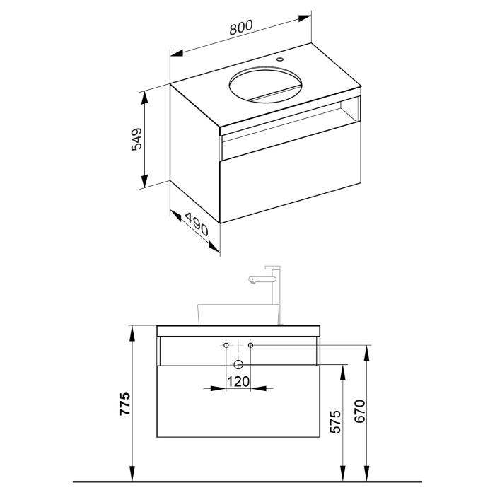 Keuco Stageline Waschtischunterbau 80 cm, Hahnloch rechts