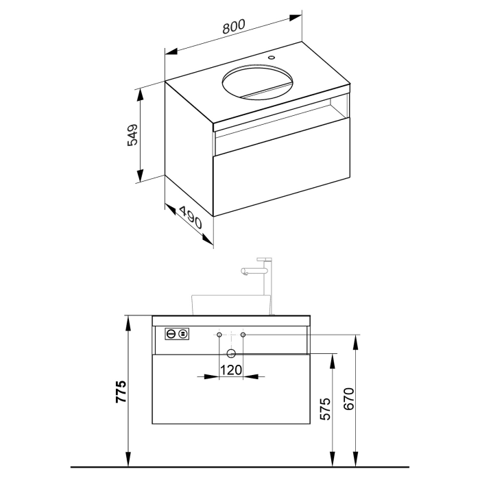 Keuco Stageline Waschtischunterbau 80 cm, Hahnloch rechts, mit LED-Fachbeleuchtung