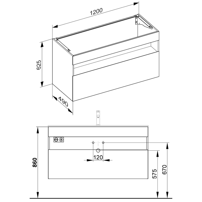 Keuco Stageline Waschtischunterbau 120 x 62,5 cm, mit 1 Auszug und LED-Fachbeleuchtung