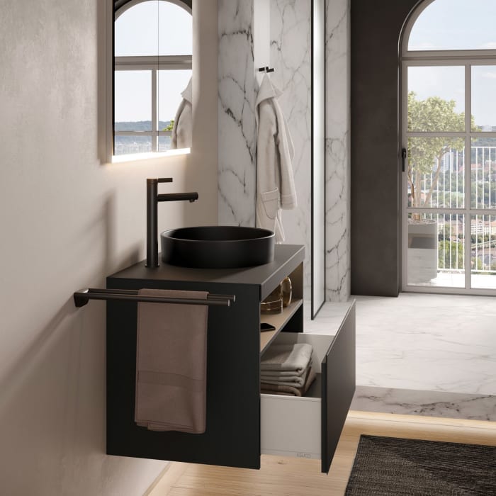 Keuco Stageline Waschtischunterbau 65 cm, Hahnloch links, mit LED-Fachbeleuchtung