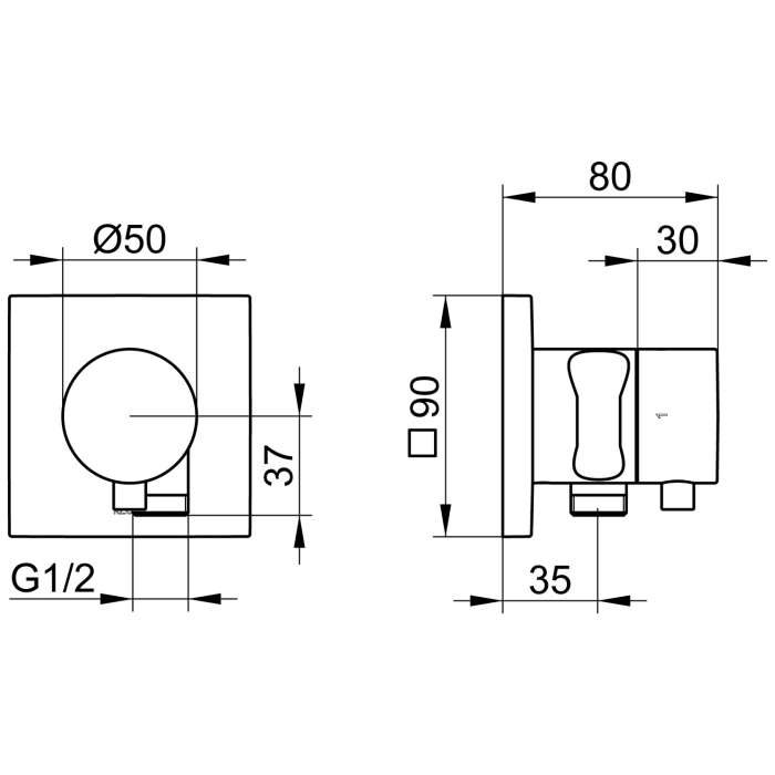 Keuco IXMO Ab- und Umstellventil für 2 Verbraucher, Unterputz, mit Schlauchanschluss und Brausehalter, Rosette eckig