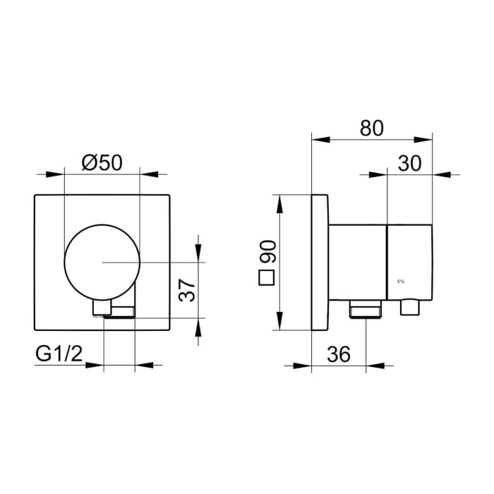 Keuco IXMO Umstellventil für 3 Verbraucher, Unterputz, mit Schlauchanschluss, Rosette eckig