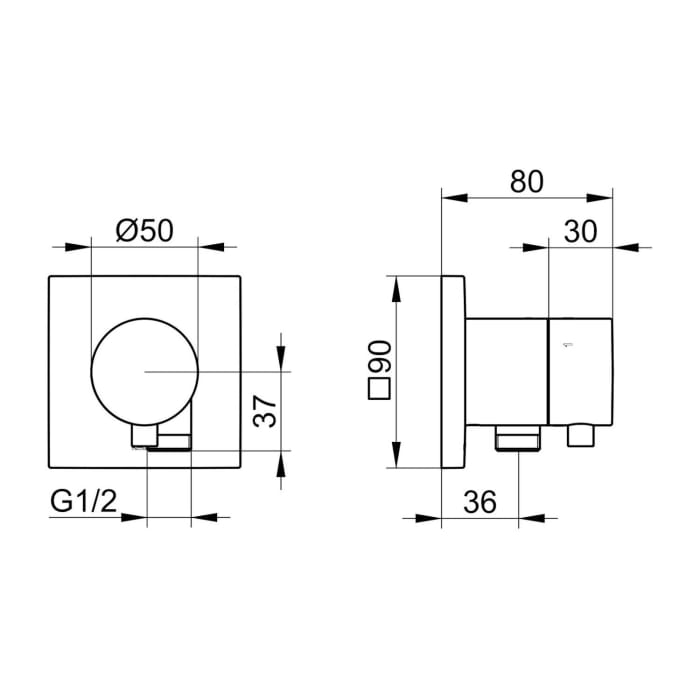 Keuco IXMO Ab- und Umstellventil für 3 Verbraucher, Unterputz, mit Schlauchanschluss, Rosette eckig