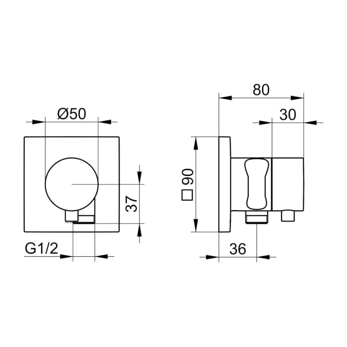 Keuco IXMO Absperrventil Unterputz, mit Schlauchanschluss und Brausehalter, Rosette eckig