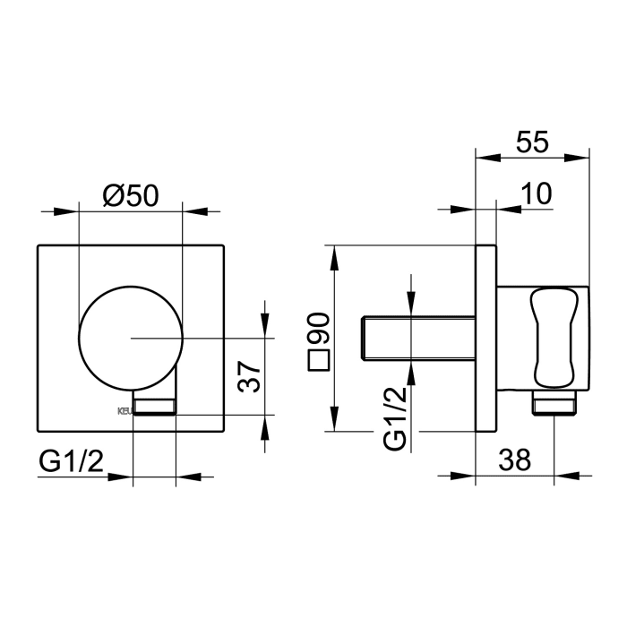 Keuco IXMO Black Selection Schlauchanschluss mit Brausehalter, eckig