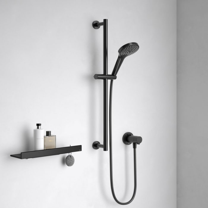 Keuco IXMO Black Selection Brause-Set mit Brausestange, Brauseschieber, Schlauch und Handbrause, runde Rosetten