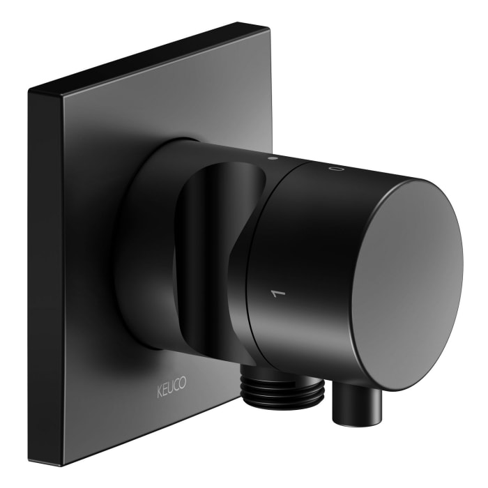 Keuco IXMO Black Selection Ab- und Umstellventil für 2 Verbraucher, Unterputz, mit Schlauchanschluss und Brausehalter, Rosette eckig
