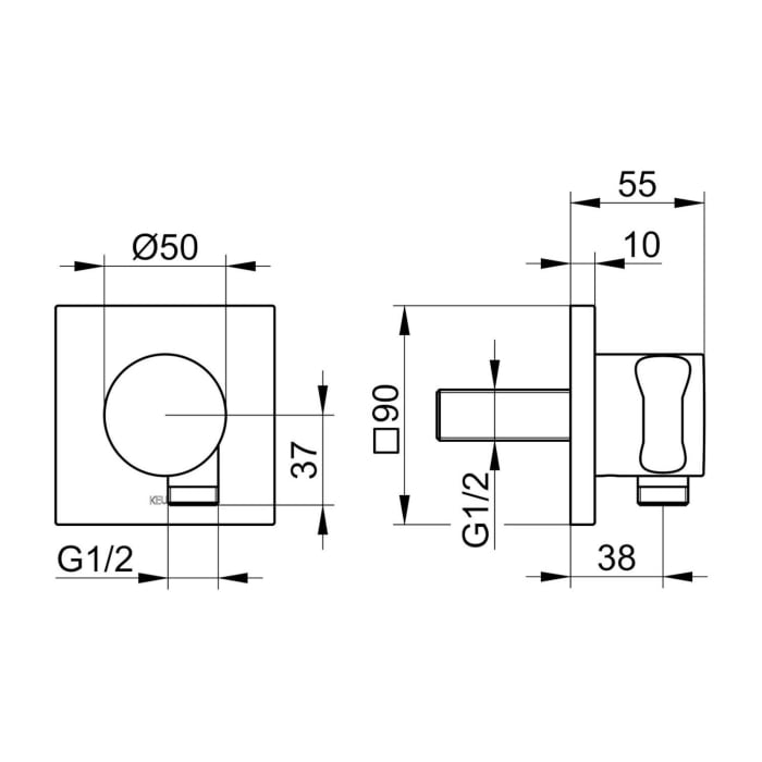 Keuco IXMO Schlauchanschluss mit Brausehalter, eckig