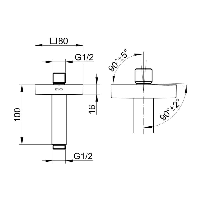 Keuco Brausearm für Deckenanschluss, Höhe 10 cm, eckig