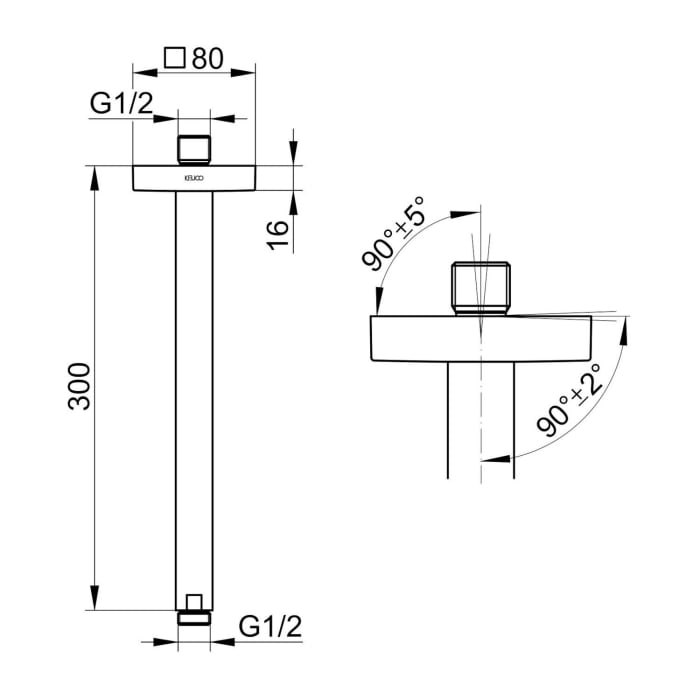Keuco Brausearm für Deckenanschluss, Höhe 30 cm, eckig