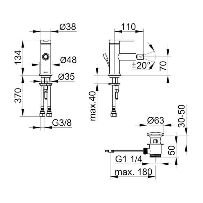 Keuco IXMO Flat Einhebel-Bidetmischer mit Zugstangen-Ablaufgarnitur