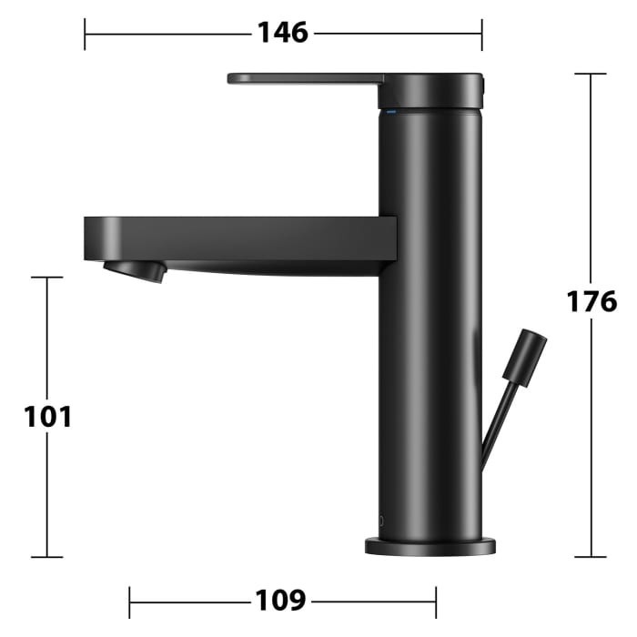 Keuco IXMO Flat Black Selection Einhebel-Waschtischmischer 100, mit Zugstangen-Ablaufgarnitur