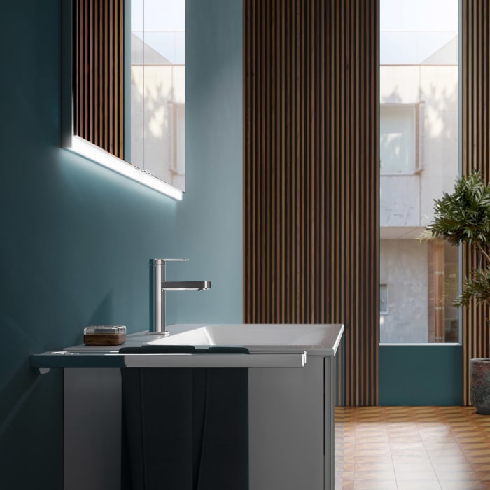 Keuco IXMO Flat Einhebel-Waschtischmischer 130, mit Zugstangen-Ablaufgarnitur