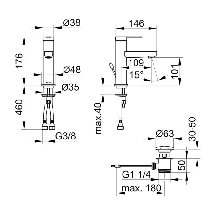 Keuco IXMO Flat Einhebel-Waschtischmischer 100, mit Zugstangen-Ablaufgarnitur