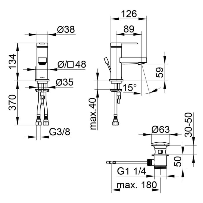 Keuco IXMO Flat Einhebel-Waschtischmischer 60, mit Zugstangen-Ablaufgarnitur