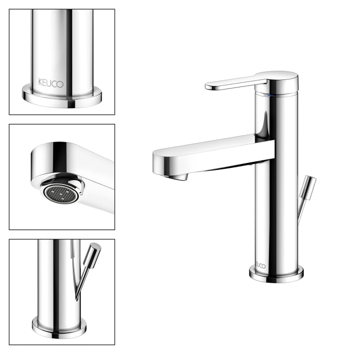 Keuco IXMO Flat Einhebel-Waschtischmischer 100, mit Zugstangen-Ablaufgarnitur