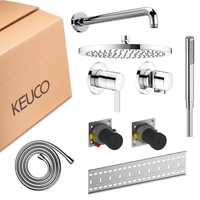 Keuco IXMO Unterputz Duschsystem mit Einhebelmischer, Stabhandbrause und Kopfbrause, rund