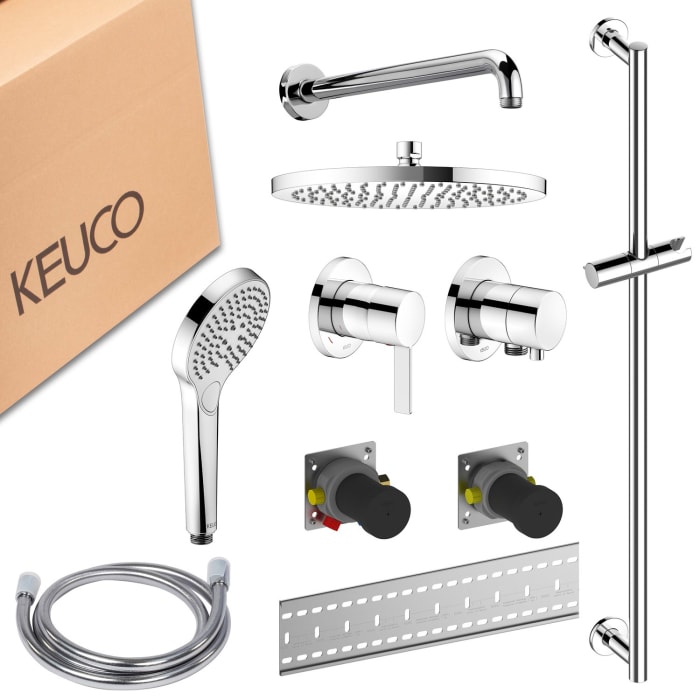 Keuco IXMO Unterputz Duschsystem mit Einhebelmischer, Handbrause, Brausestange und Kopfbrause, rund