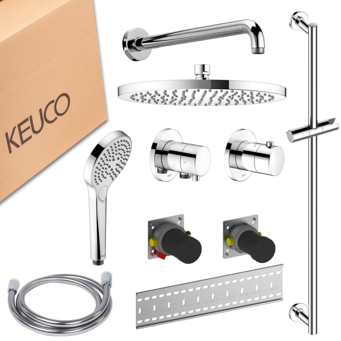 Keuco IXMO Unterputz Duschsystem mit Thermostatarmatur, Handbrause, Brausestange und Kopfbrause, rund