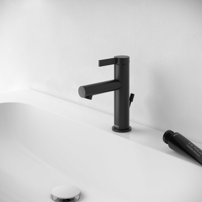 Keuco IXMO Pure Black Selection Einhebel-Waschtischmischer 130, mit Zugstangen-Ablaufgarnitur