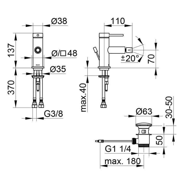 Keuco IXMO Soft Einhebel-Bidetmischer mit Zugstangen-Ablaufgarnitur