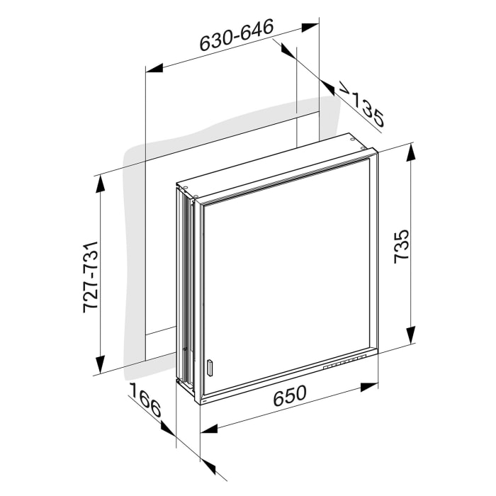 Keuco Royal Lumos Wandeinbau Spiegelschrank 65 x 73,5 cm, Anschlag rechts, DALI-steuerbar, verdeckte Ablage